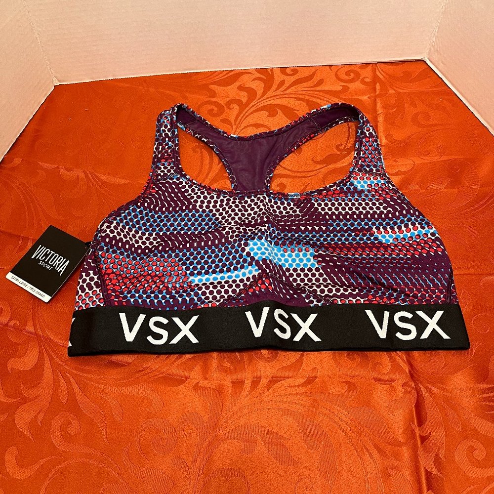 Victoria's Secret VSX Racerback Sport Bra Colorful Geometric Print NWT Size XL